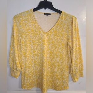 Adrianna Papell Yellow Floral Blouse